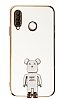 Eiroo Huawei P30 Lite Baby Bear Standlı Beyaz Silikon Kılıf