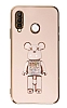 Eiroo Huawei P30 Lite Candy Bear Standl Pembe Silikon Klf