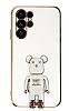 Eiroo Samsung Galaxy S23 Ultra Baby Bear Standl Beyaz Silikon Klf