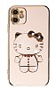 Eiroo iPhone 11 Aynal Kitty Standl Pembe Silikon Klf