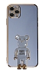 Eiroo iPhone 11 Pro Baby Bear Standl Mavi Silikon Klf