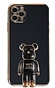 Eiroo iPhone 11 Pro Baby Bear Standl Siyah Silikon Klf