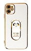 Eiroo iPhone 11 Baby Panda Standl Beyaz Silikon Klf