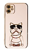 Eiroo iPhone 11 Bulldog Standl Pembe Silikon Klf