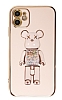 Eiroo iPhone 11 Candy Bear Standl Pembe Silikon Klf