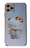 Eiroo iPhone 11 Pro Aynal Kitty Standl Mavi Silikon Klf