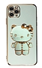 Eiroo iPhone 11 Pro Aynal Kitty Standl Yeil Silikon Klf