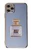 Eiroo iPhone 11 Pro Aynal Parfm Standl Mavi Silikon Klf