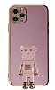 Eiroo iPhone 11 Pro Max Baby Bear Standl Mor Silikon Klf