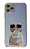 Eiroo iPhone 11 Pro Bulldog Standl Mavi Silikon Klf