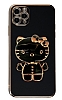 Eiroo iPhone 11 Pro Max Aynal Kitty Standl Siyah Silikon Klf