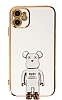 Eiroo iPhone 12 Baby Bear Standl Beyaz Silikon Klf
