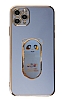 Eiroo iPhone 11 Pro Max Baby Panda Standl Mavi Silikon Klf