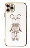 Eiroo iPhone 11 Pro Max Candy Bear Standl Beyaz Silikon Klf