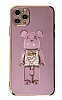 Eiroo iPhone 11 Pro Max Candy Bear Standl Mor Silikon Klf