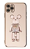 Eiroo iPhone 11 Pro Max Candy Bear Standl Pembe Silikon Klf