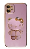 Eiroo iPhone 12 Aynal Kitty Standl Mor Silikon Klf