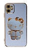 Eiroo iPhone 12 Aynal Kitty Standl Mavi Silikon Klf
