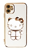 Eiroo iPhone 12 Aynal Kitty Standl Beyaz Silikon Klf