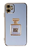 Eiroo iPhone 12 Aynal Parfm Standl Mavi Silikon Klf