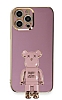 Eiroo iPhone 12 Pro Baby Bear Standl Mor Silikon Klf