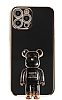 Eiroo iPhone 12 Pro Baby Bear Standl Siyah Silikon Klf