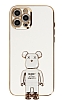 Eiroo iPhone 12 Pro Baby Bear Standl Beyaz Silikon Klf