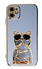 Eiroo iPhone 12 Bulldog Standl Mavi Silikon Klf