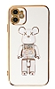 Eiroo iPhone 12 Candy Bear Standl Beyaz Silikon Klf