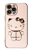 Eiroo iPhone 12 Pro Aynal Kitty Standl Pembe Silikon Klf