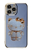 Eiroo iPhone 12 Pro Aynal Kitty Standl Mavi Silikon Klf