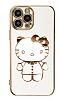 Eiroo iPhone 12 Pro Aynal Kitty Standl Beyaz Silikon Klf