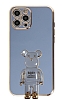 Eiroo iPhone 12 Pro Max Baby Bear Standl Mavi Silikon Klf