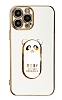Eiroo iPhone 12 Pro Baby Panda Standl Beyaz Silikon Klf