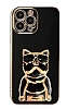 Eiroo iPhone 12 Pro Bulldog Standl Siyah Silikon Klf