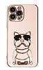 Eiroo iPhone 12 Pro Bulldog Standl Pembe Silikon Klf
