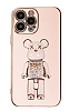 Eiroo iPhone 12 Pro Candy Bear Standl Pembe Silikon Klf