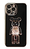 Eiroo iPhone 12 Pro Candy Bear Standl Siyah Silikon Klf