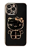 Eiroo iPhone 12 Pro Max Aynal Kitty Standl Siyah Silikon Klf