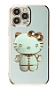 Eiroo iPhone 12 Pro Max Aynal Kitty Standl Yeil Silikon Klf