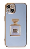Eiroo iPhone 13 Aynal Parfm Standl Mavi Silikon Klf