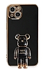 Eiroo iPhone 13 Baby Bear Standl Siyah Silikon Klf