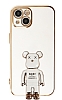 Eiroo iPhone 13 Baby Bear Standl Beyaz Silikon Klf