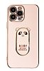 Eiroo iPhone 12 Pro Max Baby Panda Standl Pembe Silikon Klf