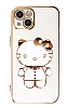 Eiroo iPhone 13 Aynal Kitty Standl Beyaz Silikon Klf