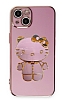 Eiroo iPhone 13 Aynal Kitty Standl Mor Silikon Klf