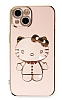 Eiroo iPhone 13 Aynal Kitty Standl Pembe Silikon Klf
