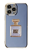 Eiroo iPhone 13 Pro Aynal Parfm Standl Mavi Silikon Klf