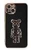 Eiroo iPhone 13 Bearbrick Standl Siyah Silikon Klf