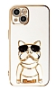 Eiroo iPhone 13 Bulldog Standl Beyaz Silikon Klf